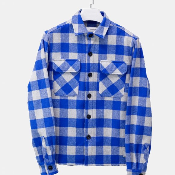 ANIÁN Blue and Grey Plaid Shacket - Picture 1 of 11